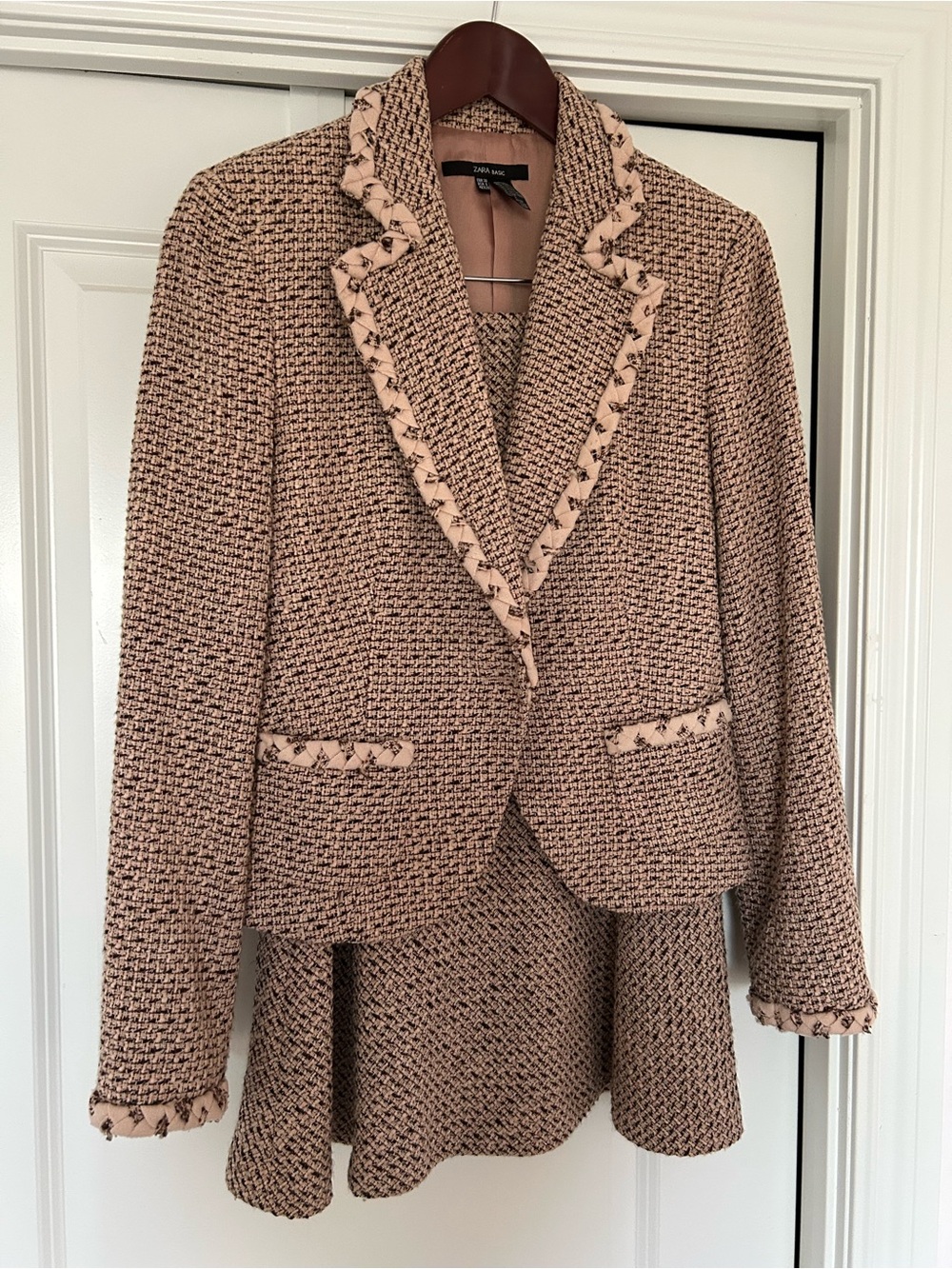 Zara Blush Pink Tweed Notch Lapel Blazer